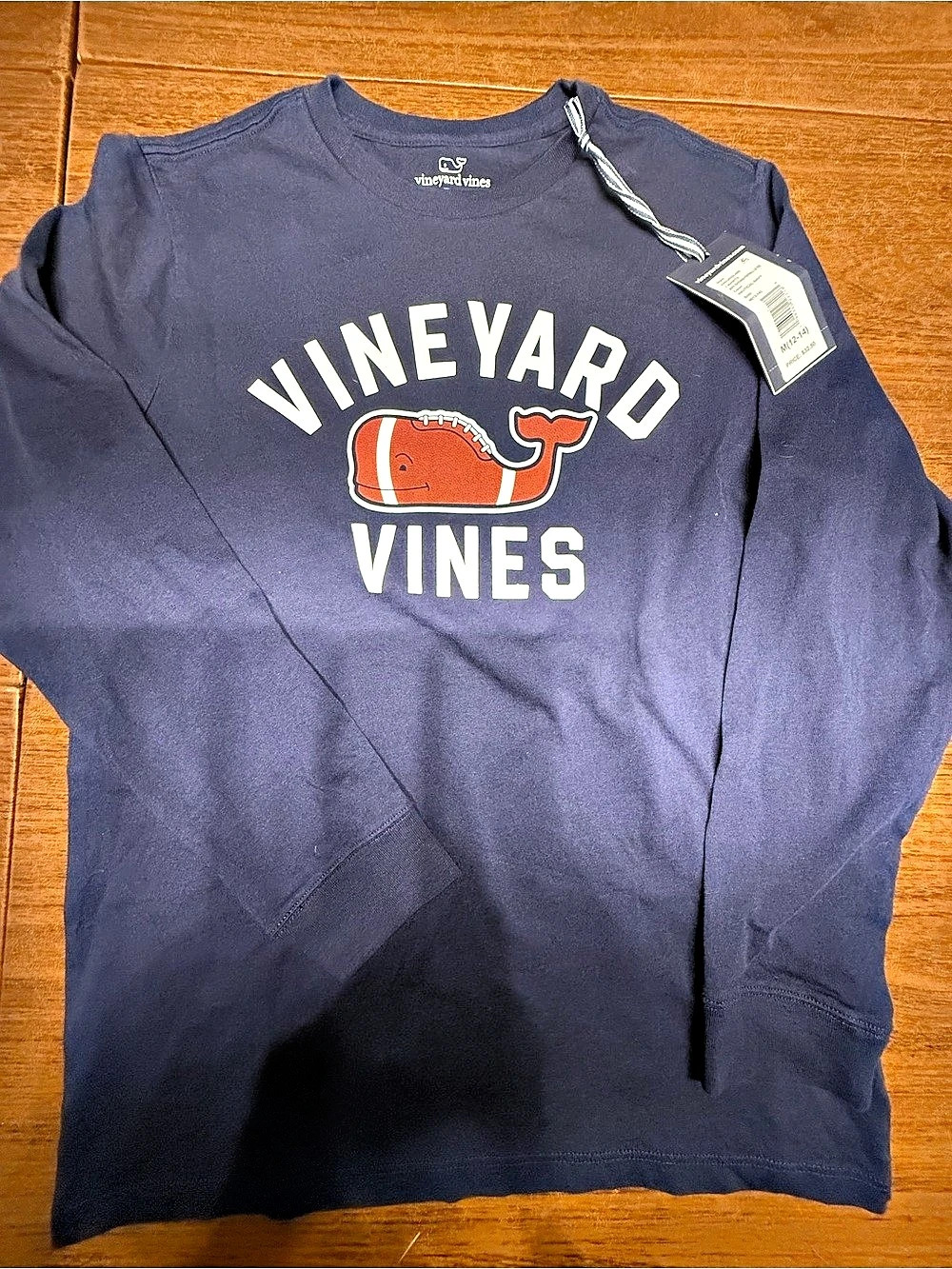 vineyard vines Boys Football Long Sleeve Tee Blue Boys Medium Size 10-12
